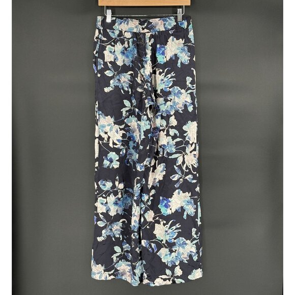 Johnny Was Women's Chryssy Charmeuse Wide Leg Pant S Blue 100% Silk Floral - Picture 2 of 9